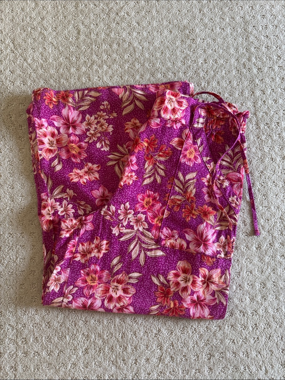 LOFT Pink Floral Drawstring Waist Pants